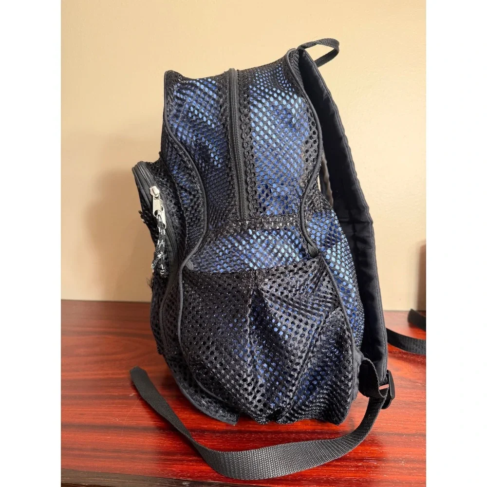 Athletic Works Black Blue Mesh Backpack Bungee Cord Gym Beach Bag